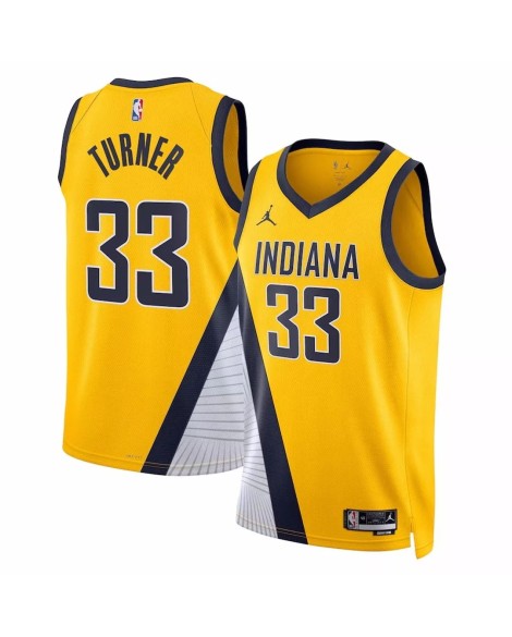 Herren Indiana Pacers Myles Turner 2022/23 Jordan Brand Gelb Swingman Shirt mit Disclaimer Edition