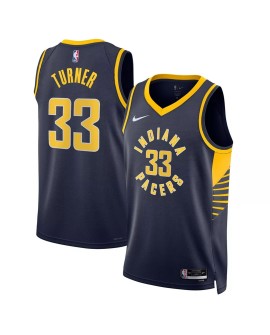 Nike Herren Dunkelblau 2022/23 Indiana Pacers Myers Turner No. 33 Swingman Shirt mit Icon Edition