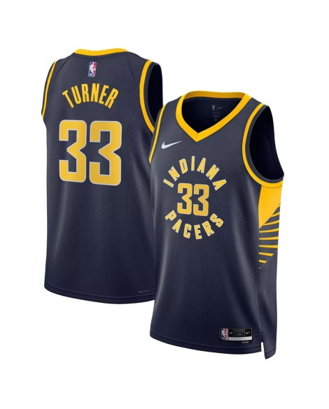Nike Herren Dunkelblau 2022/23 Indiana Pacers Myers Turner No. 33 Swingman Shirt mit Icon Edition