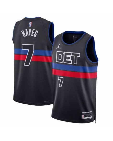 Detroit Pistons Killian Hayes No. 7 Jordan Brand Schwarz 2022/23 Swingman Jersey mit Disclaimer Edition