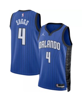 Herren Orlando Magic Jalen Suggs No. 4 Jordan Brand Blue 2022/23 Swingman Jersey mit Disclaimer Edition