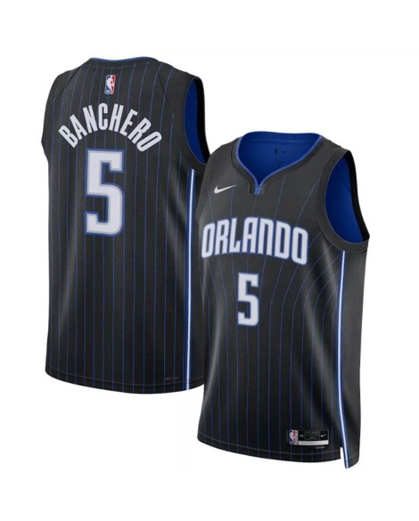 Nike Herren Orlando Magic Paul Banchero No. 5 Schwarz 2022/23 Swingman Shirt mit Logo