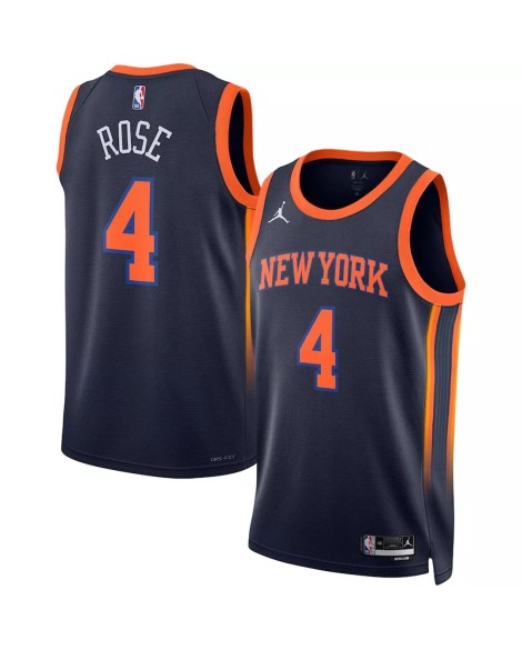 New York Knicks Derrick Rose No. 4 Jordan Brand Navy 2022/23 Swingman Trikot für Herren.