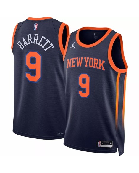Herren New York Knicks RJ Barrett No. 9 Jordan Brand Navy 2022/23 Swingman Trikot mit Reißverschluss