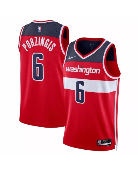 Nike Swingman Herren Rot 2022/23 Kristaps Porzingis Washington Wizards No. 6 Shirt mit Icon Edition