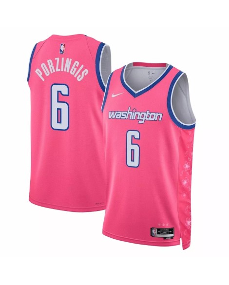 Herren Nike Swingman Rose 2022/23 Kristaps Porzingis Washington Wizards No. 6 Jersey mit City Edition