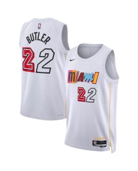 Nike Herren Nike Miami Heat No. 22 Weiß 2022/23 Swingman Shirt mit Reißverschluss