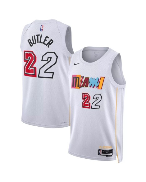 Nike Herren Nike Miami Heat No. 22 Weiß 2022/23 Swingman Shirt mit Reißverschluss