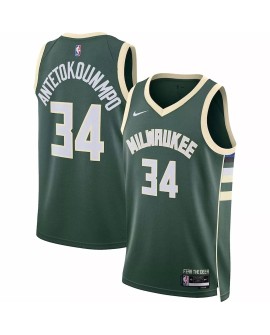 Milwaukee Bucks Giannis Antetokounmpo #34 Nike Hunter Green 2022/23 Swingman Maillot mit Édition Icon