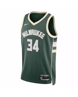 Milwaukee Bucks Giannis Antetokounmpo #34 Nike Hunter Green 2022/23 Swingman Maillot mit Édition Icon