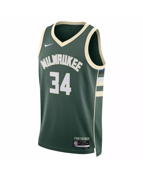Milwaukee Bucks Giannis Antetokounmpo #34 Nike Hunter Green 2022/23 Swingman Maillot mit Édition Icon