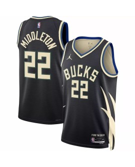Herren Swingman Milwaukee Bucks Khris Middleton No. 22 Jordan Brand Schwarz 2022/23 Jersey mit Disclaimer Edition