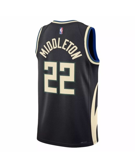 Herren Swingman Milwaukee Bucks Khris Middleton No. 22 Jordan Brand Schwarz 2022/23 Jersey mit Disclaimer Edition