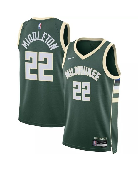 Herren Milwaukee Bucks Khris Middleton No. 22 Hunter Green 22/23 Swingman Trikot mit Icon Version