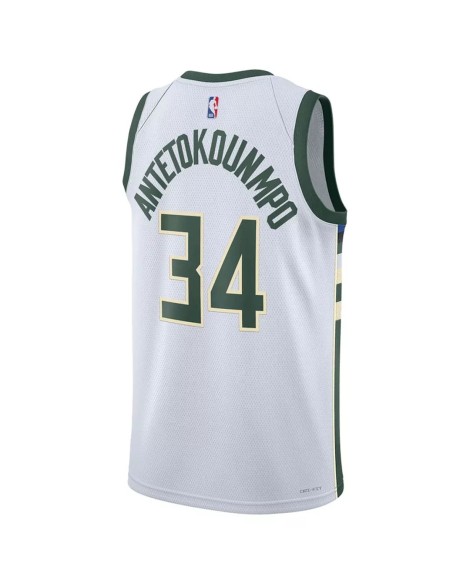 Herren Nike Weiß 2022/23 Milwaukee Bucks Giannis Antetokounmpo No. 34 Swingman Trikot mit Association Edition