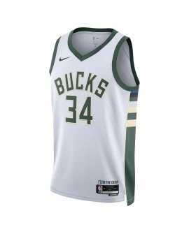 Herren Nike Weiß 2022/23 Milwaukee Bucks Giannis Antetokounmpo No. 34 Swingman Trikot mit Association Edition