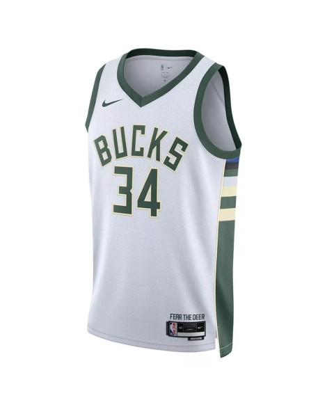 Herren Nike Weiß 2022/23 Milwaukee Bucks Giannis Antetokounmpo No. 34 Swingman Trikot mit Association Edition